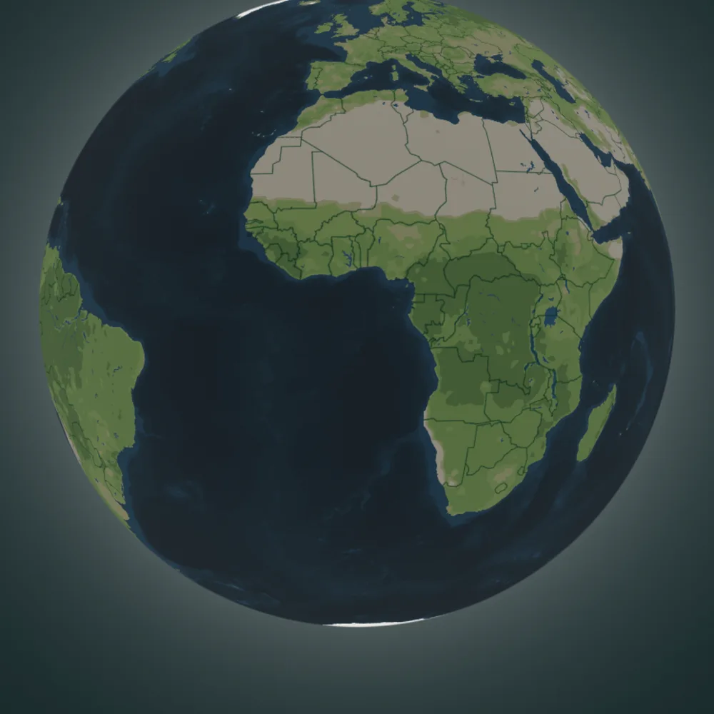 The 198 Land globe showing Africa and Europe